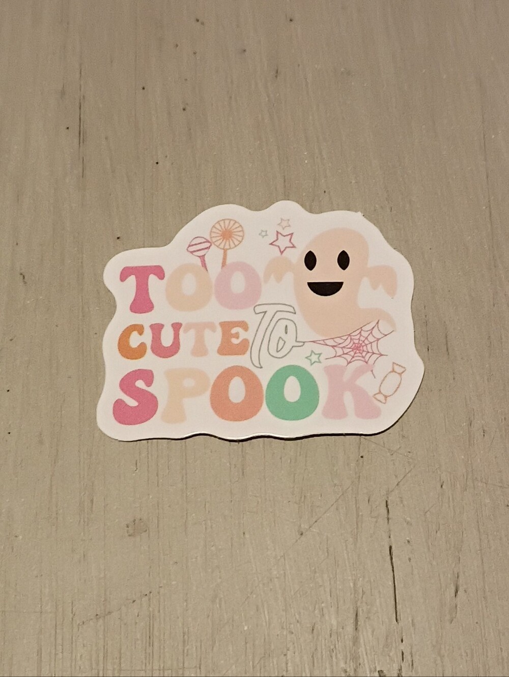 10/$10 Sticker Decal - Too Cute To Spook Ghost, Web, Candy - Multicolored - New